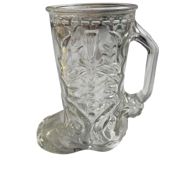 Vintage Glass Cowboy Boot Mug Libbey of Canada Clear Embossed w/ Handle Western - Picture 9 of 12